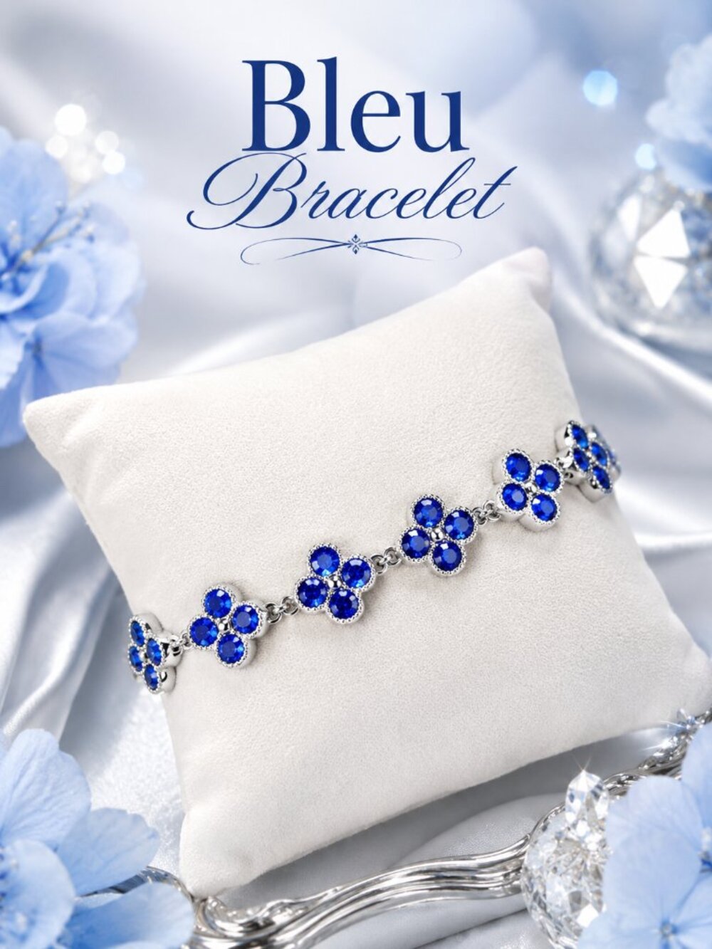 Park Lane Bleu Clover Impression Tennis Blue Crystal Bracelet NIB